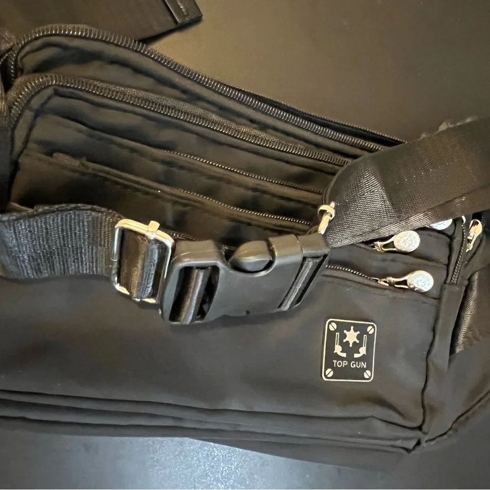 Top Gun Black Extra-Large Messenger/Waist Bag with 7 compartments